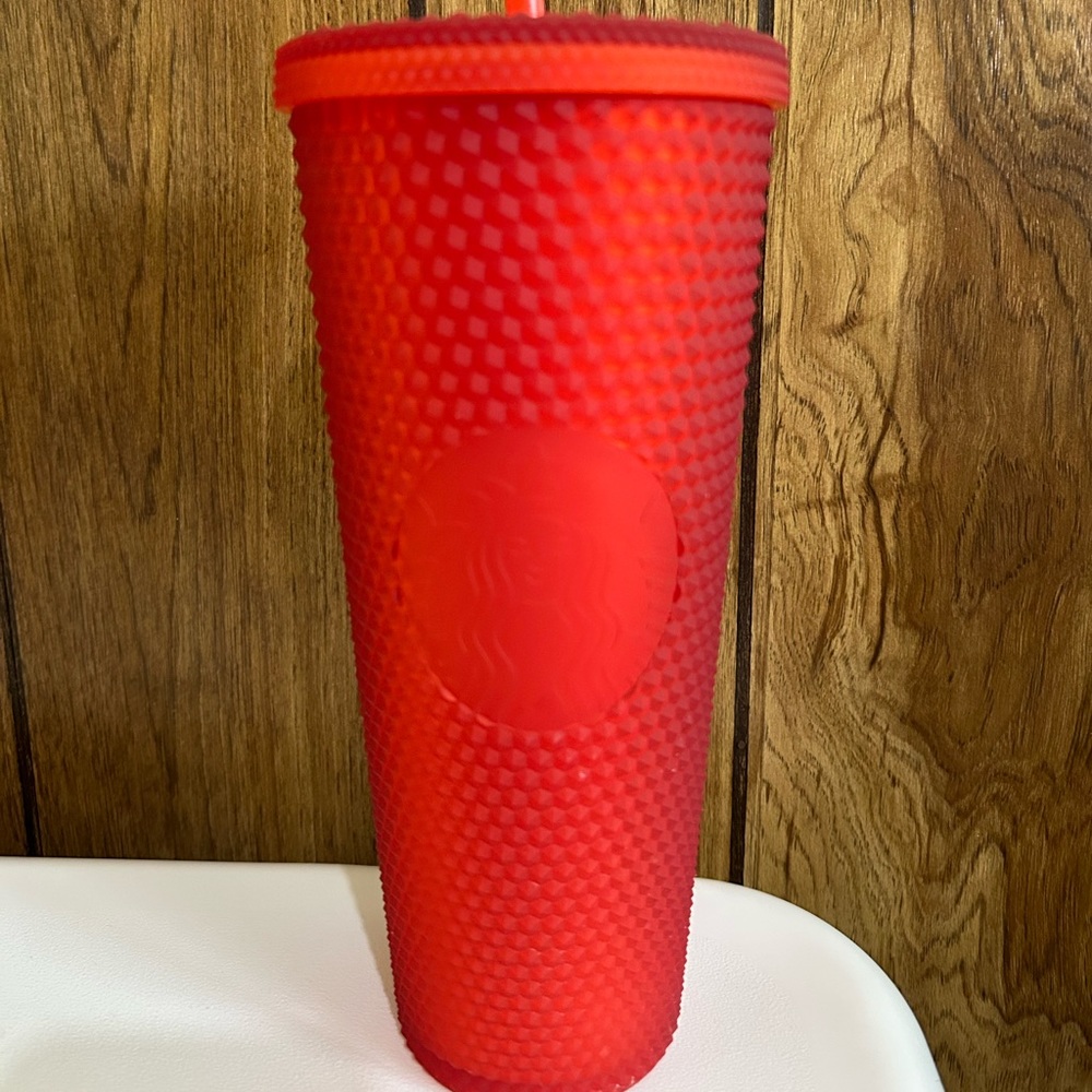 Red soft matte studded Starbucks tumbler